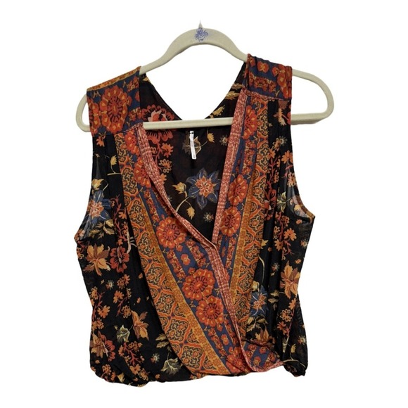 Free People Havana Sleeveless Faux Wrap Tank Blouse Size Medium Boho Festival - Picture 3 of 8